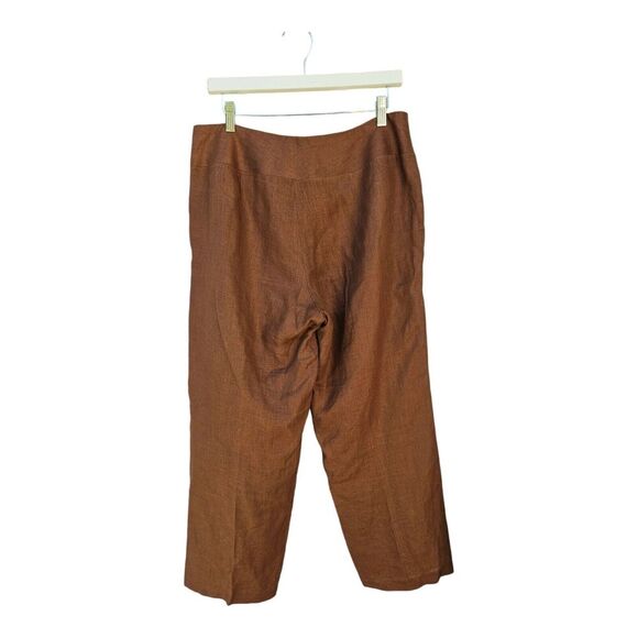 100% Irish Linen Brown Cropped Pants Flat Front Size 14 Lagenlook Minimalistic - Picture 2 of 8